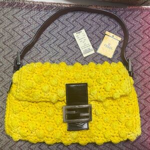 Fendi Yellow Crochet popcorn baguette Bag